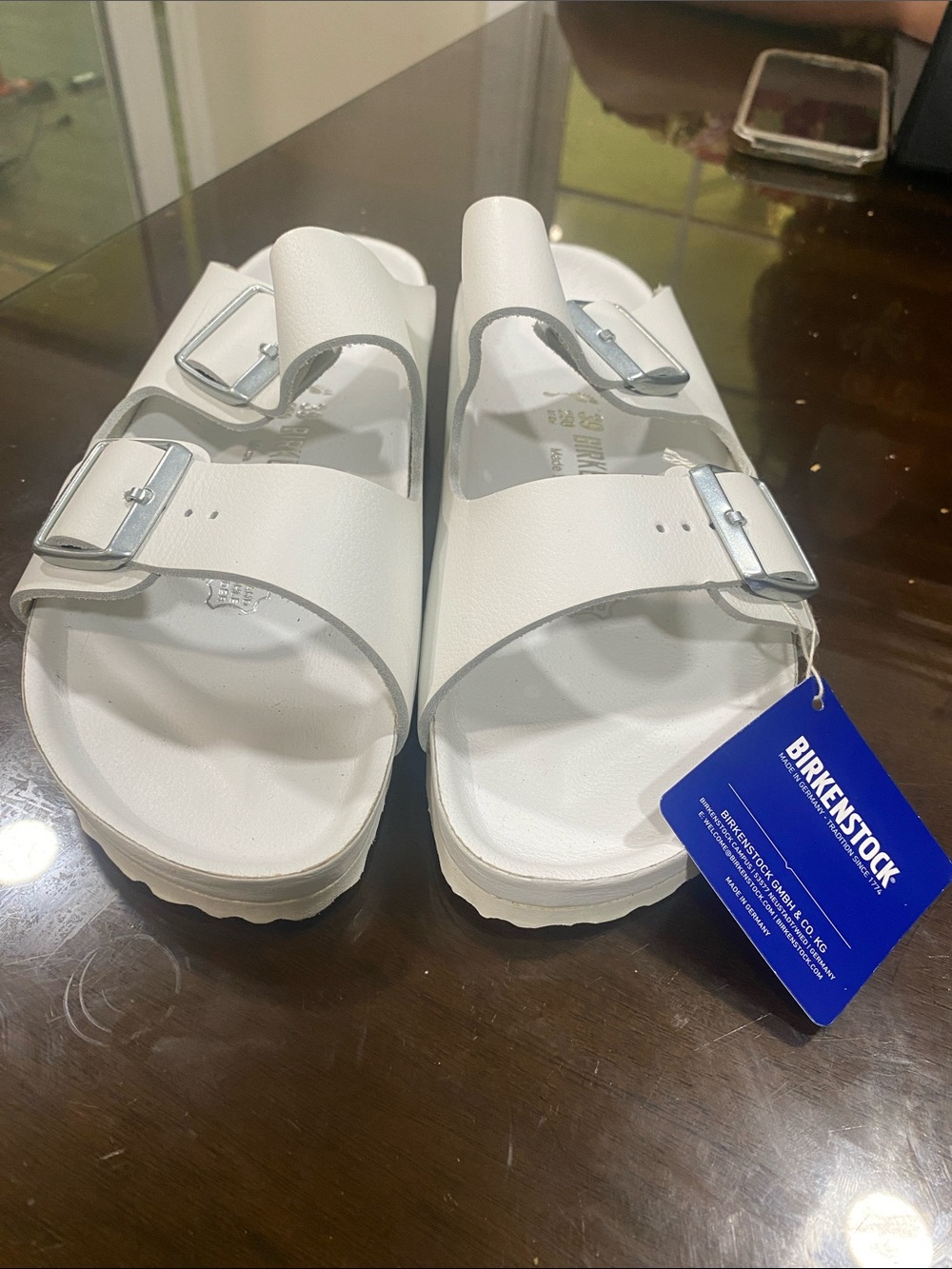 Birkenstock White Double-Buckle Slide Sandals